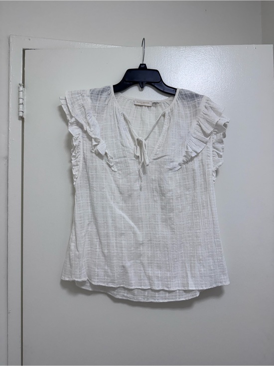 Ramy Brook Tops - Ramy Brook White Ruffle Sleeve Tie-Neck Cotton Top Short Sleeve M